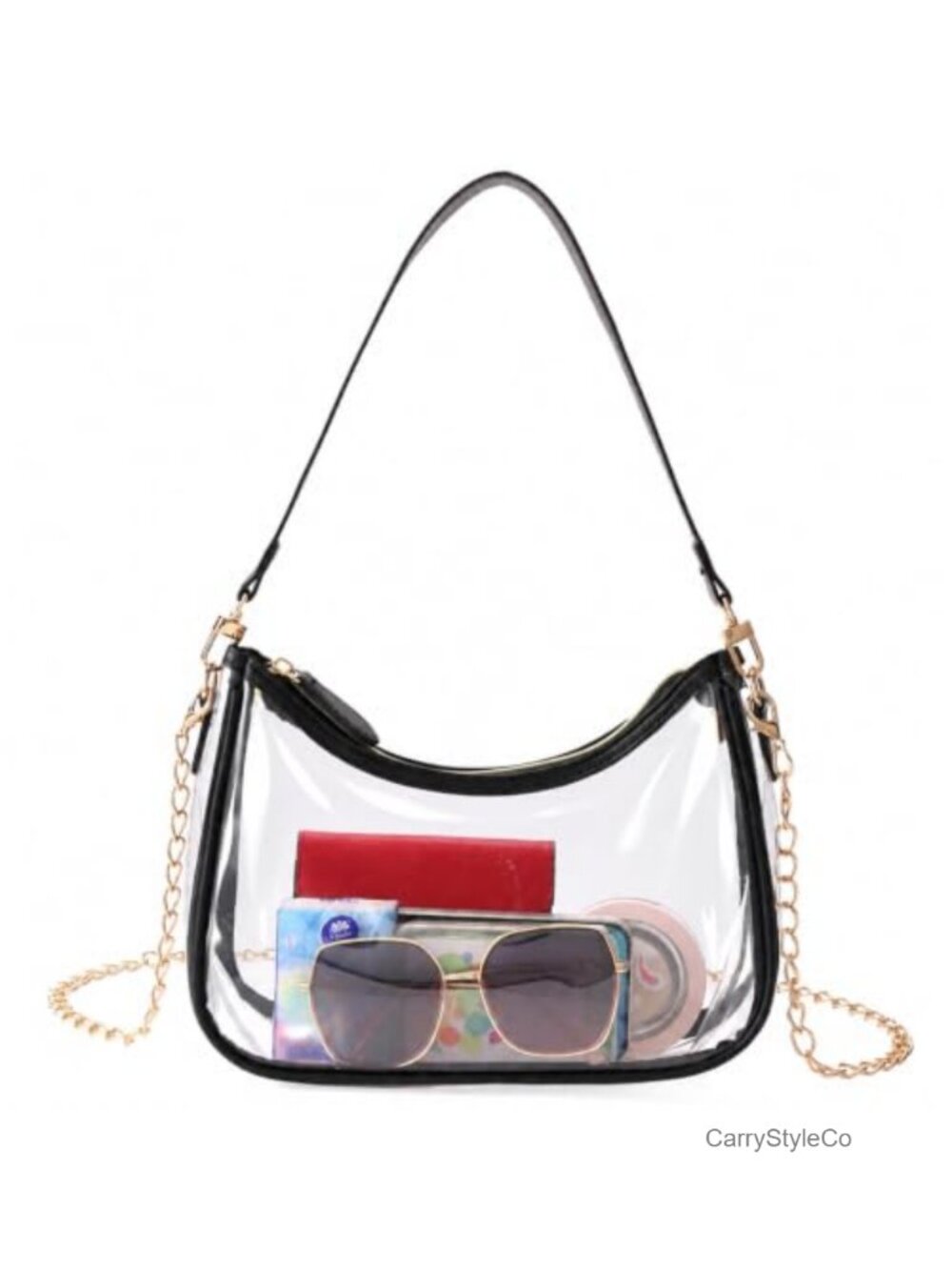 Clear PVC Vegan Leather Hobo Shoulder Bag Detachable Chain Crossbody